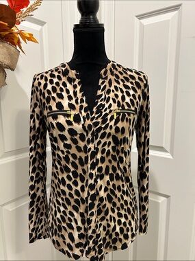 INC Cheetah Print Gold Zip Pocket Women’s Top XS